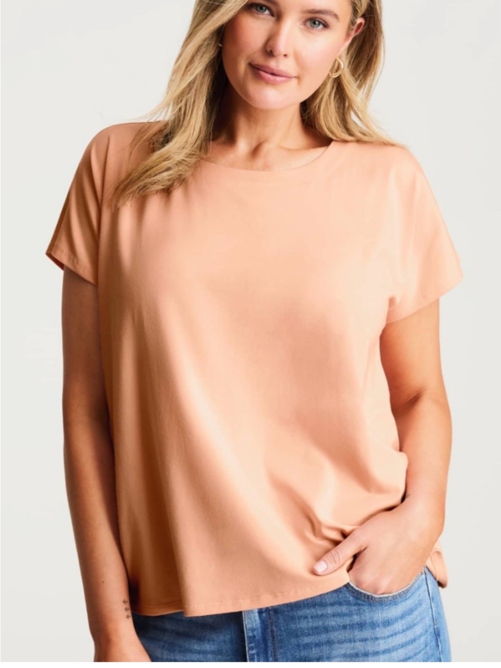 J. Jill Luxe Supima Scoop Neck Tee Coral Dust Lagen Modern Beach Coastal Peach